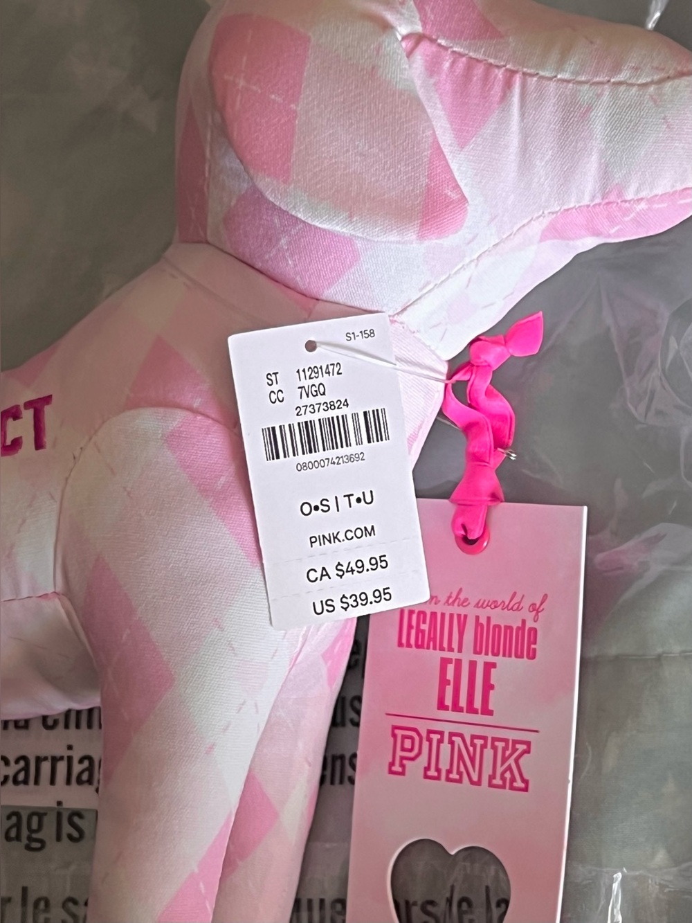 Limited Edition ‘Legally Perfect’ Large Plush Dog PINK by Victoria’s Secret nwt - Picture 3 of 4